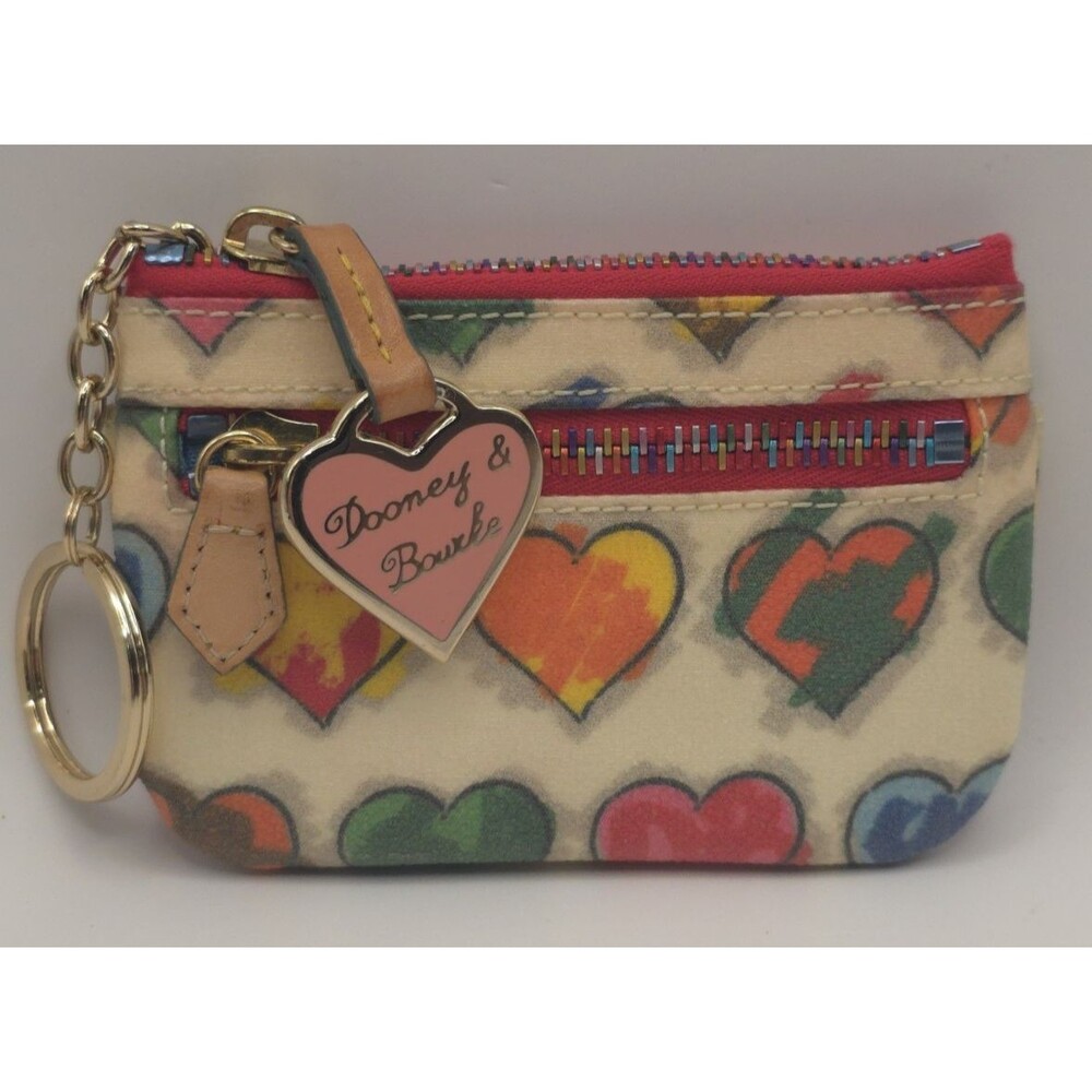 Dooney And Bourke Coin Purse Rainbow Zipper Wallet With Key Ring Hearts